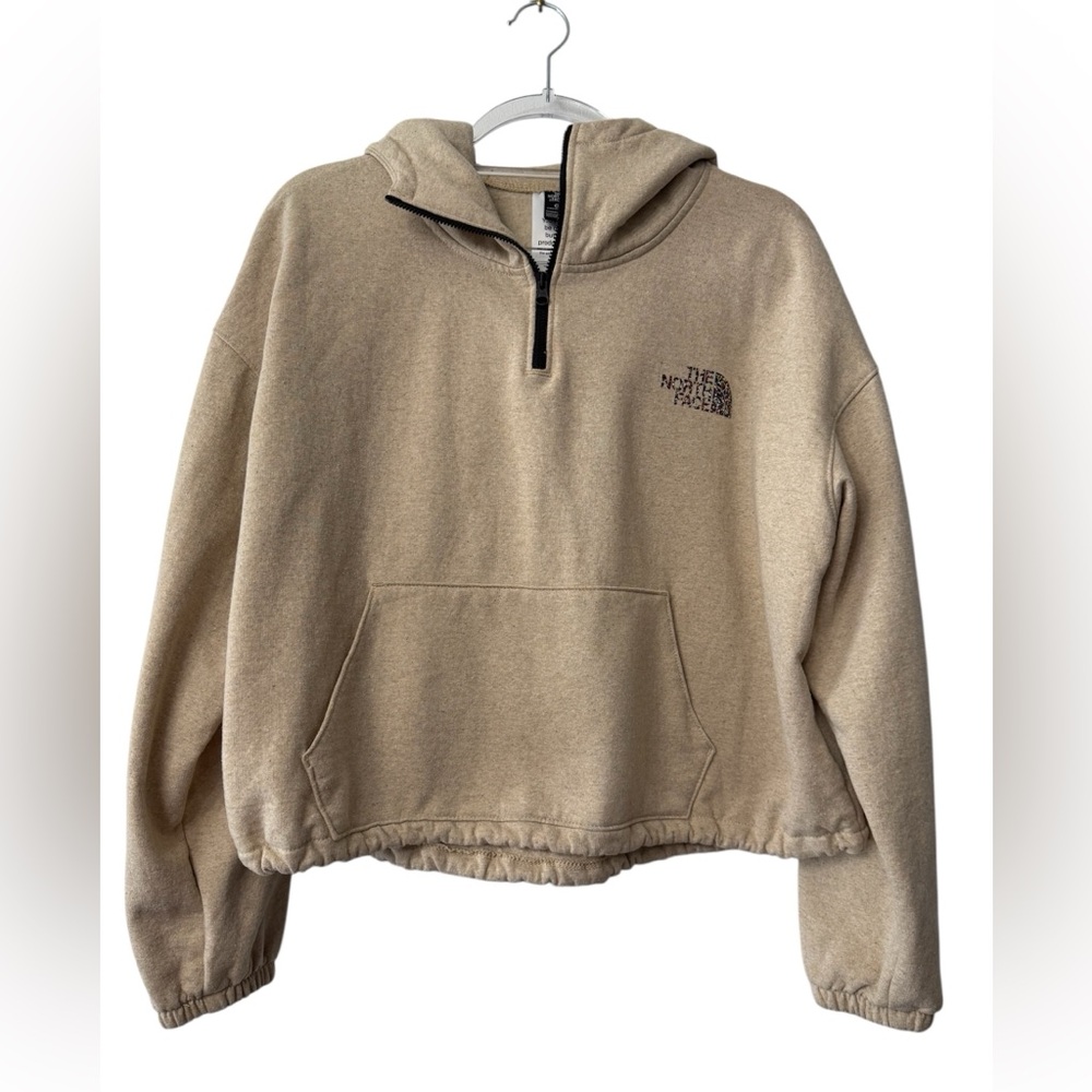 The North Face Beige Half-Zip Cropped Hoodie